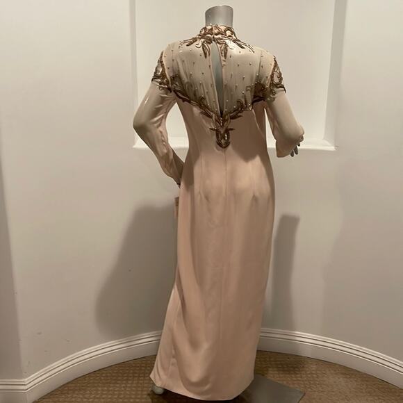 Bella Diosa Collection Vintage 90'S Maxi Dress Beige Beaded Sheer Accent Size 12 - Picture 4 of 16